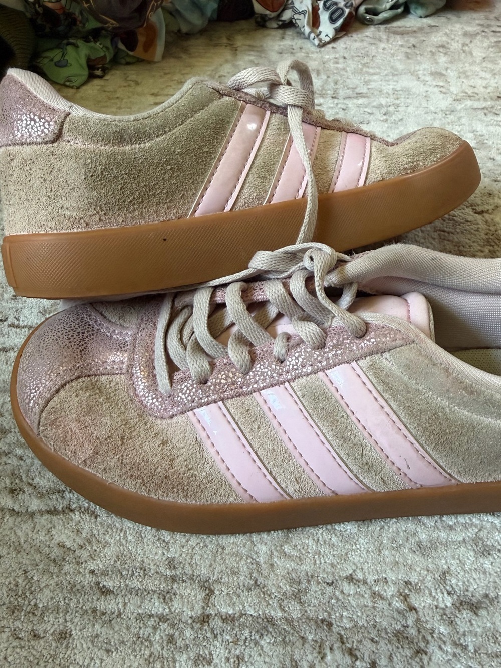 12.5 Kids Adidas Casual Suede Sneakers - Pink Glitter
